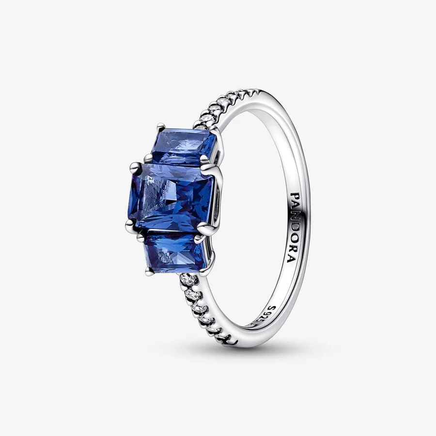 Pandora Blue Rectangular Three Stone Sparkling Ring - Image 3