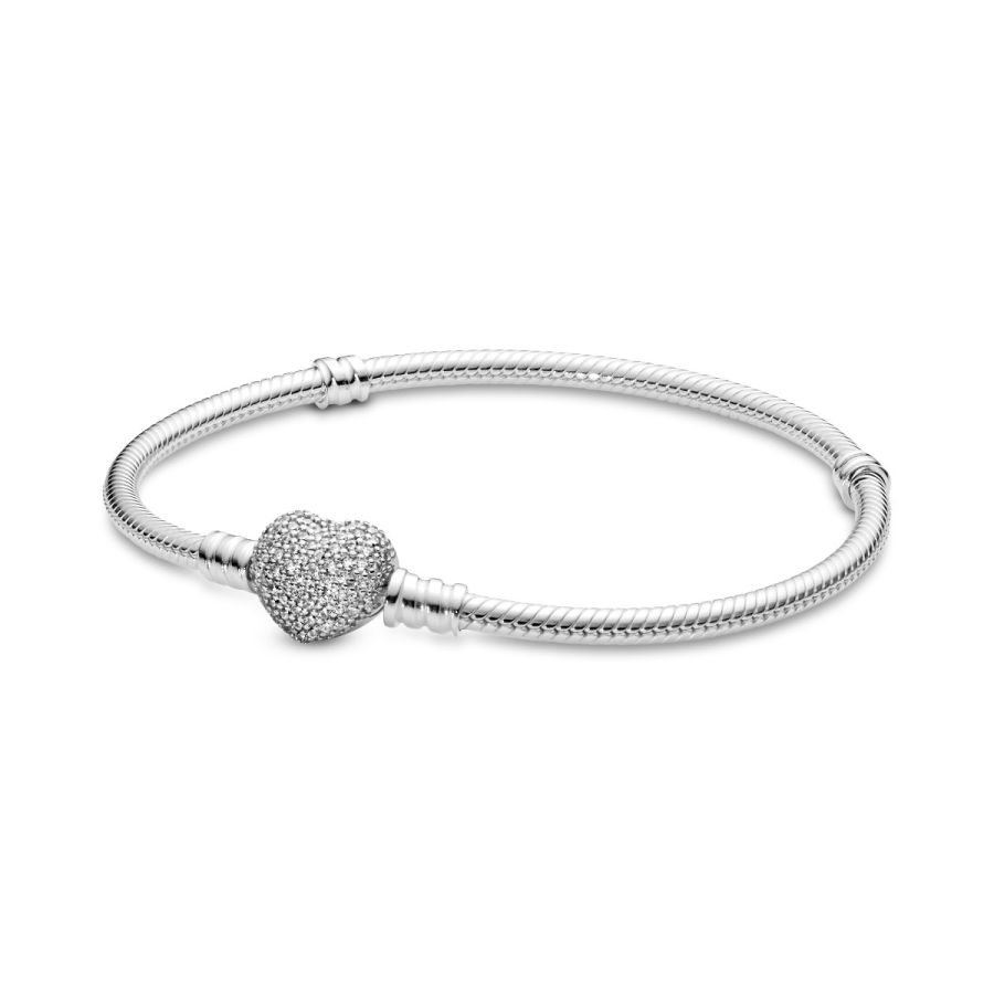 Pandora Sparkling Heart Clasp Snake Chain Bracelet