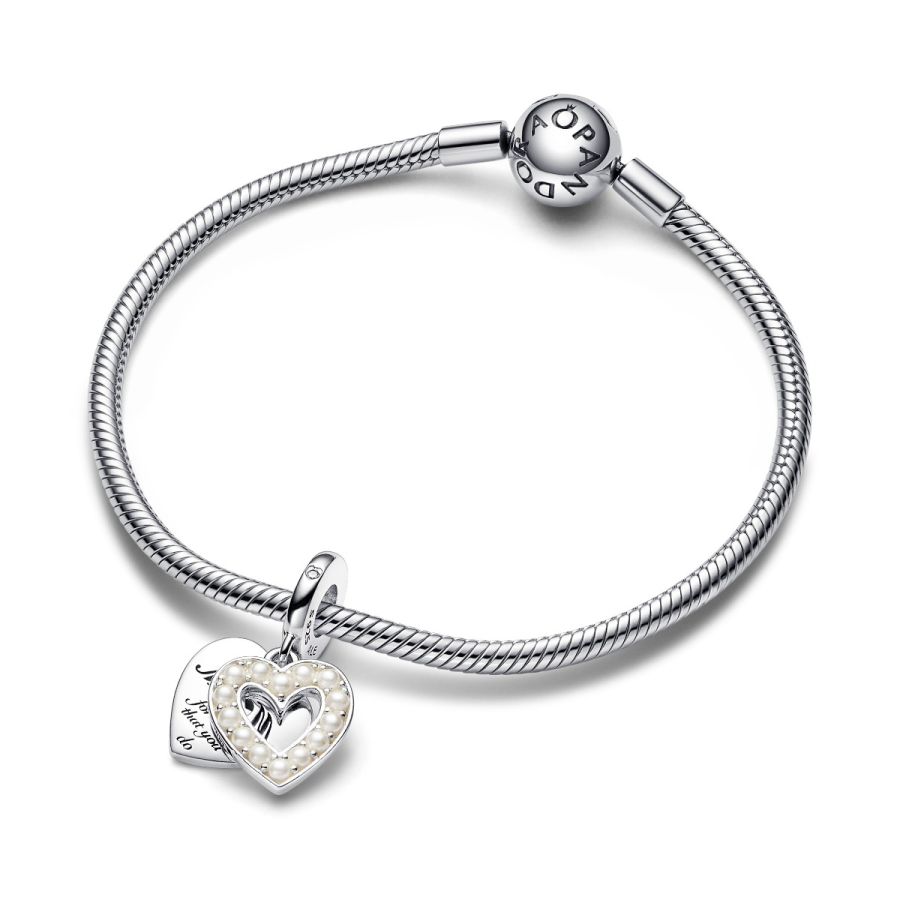 Pandora Pearlescent White Heart Double Dangle Charm - Image 5