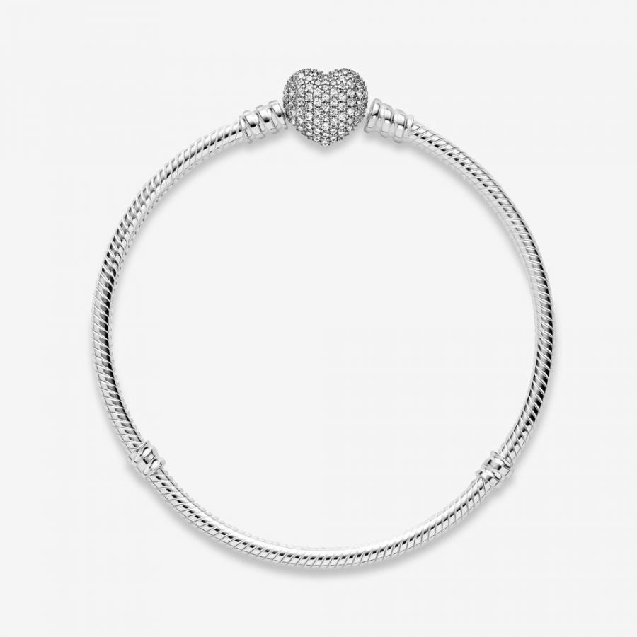 Pandora Sparkling Heart Clasp Snake Chain Bracelet - Image 3