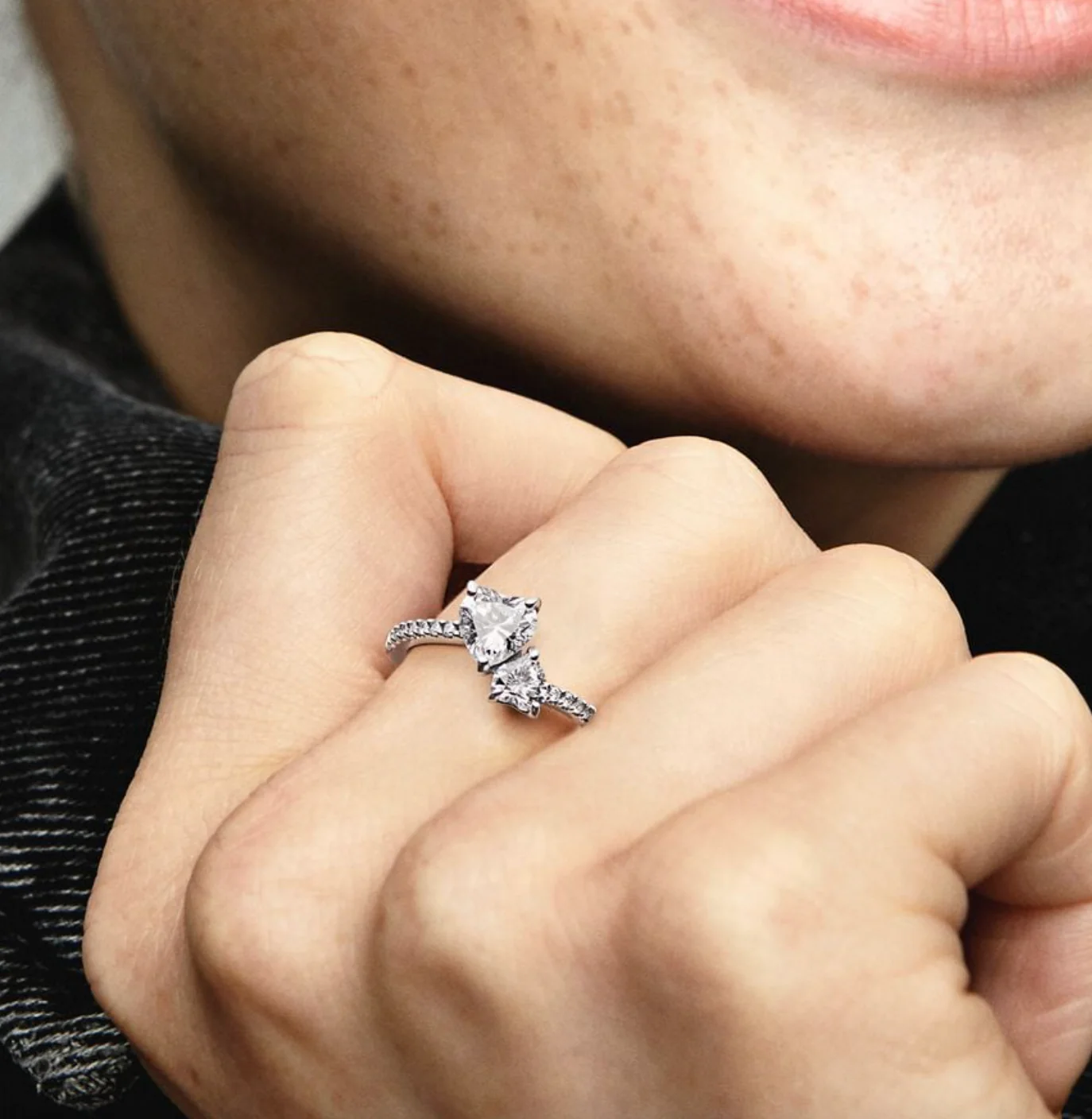Pandora Double Heart Sparkling Ring - Image 3