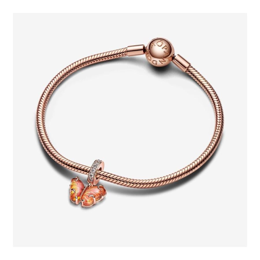 Pandora Pink & Yellow Murano Glass Butterfly Dangle Charm - Image 4