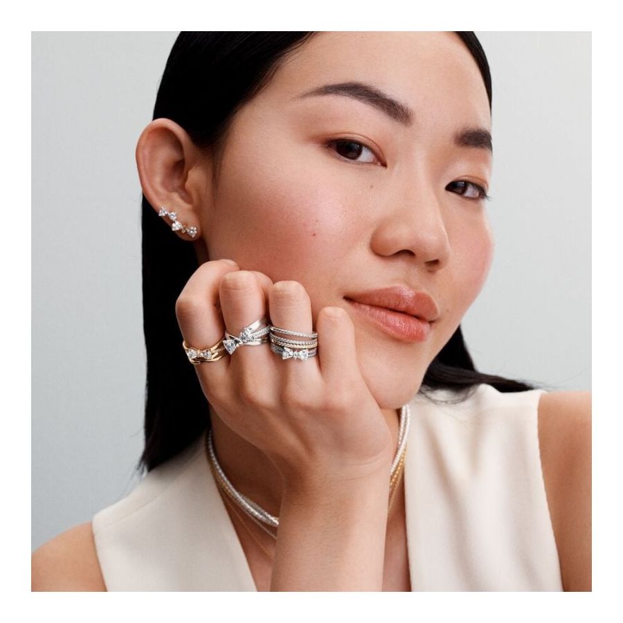Pandora Sparkling Bow Crossover Ring - Image 3