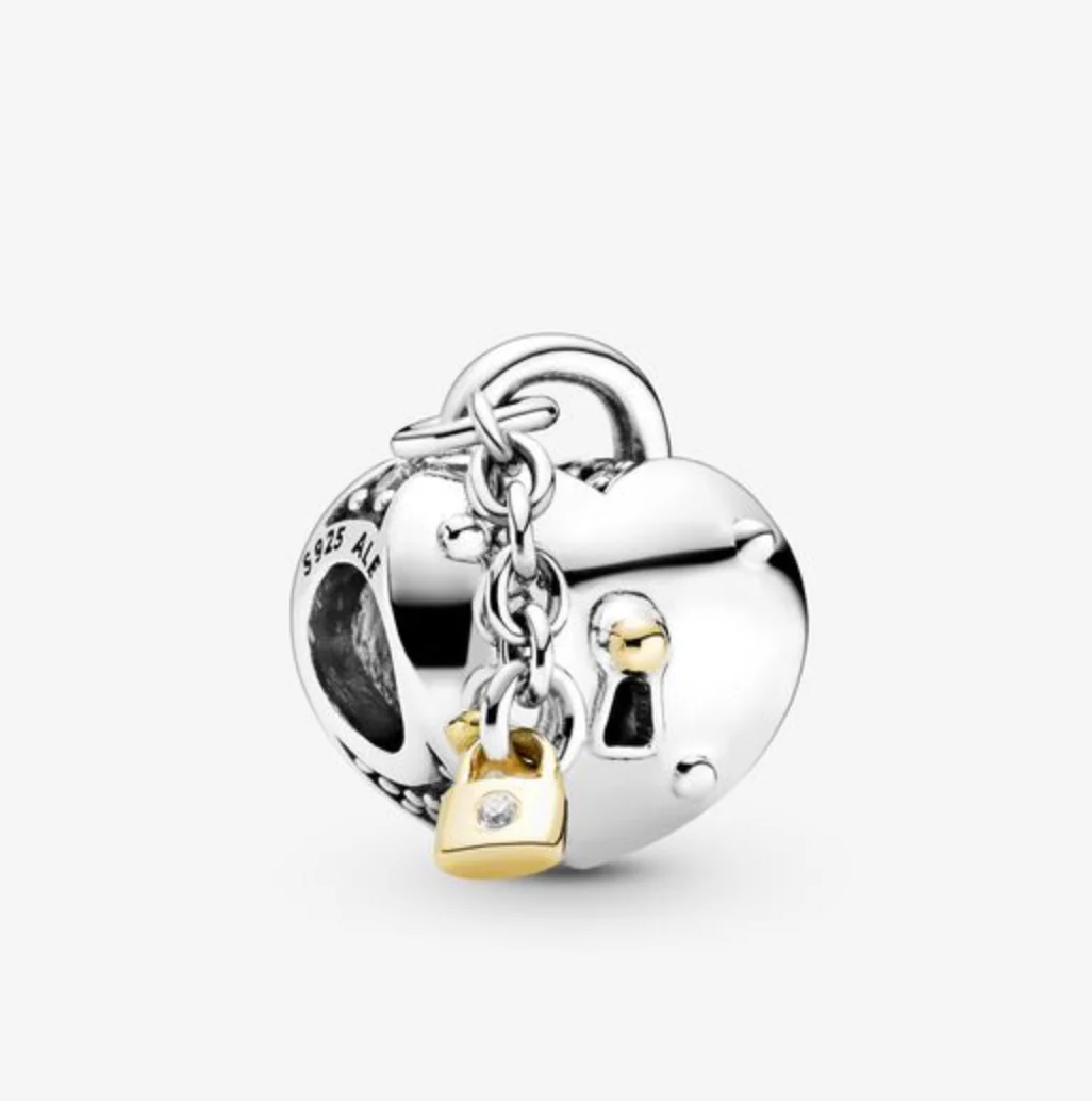 Pandora Heart & Lock with 14K Gold Bead