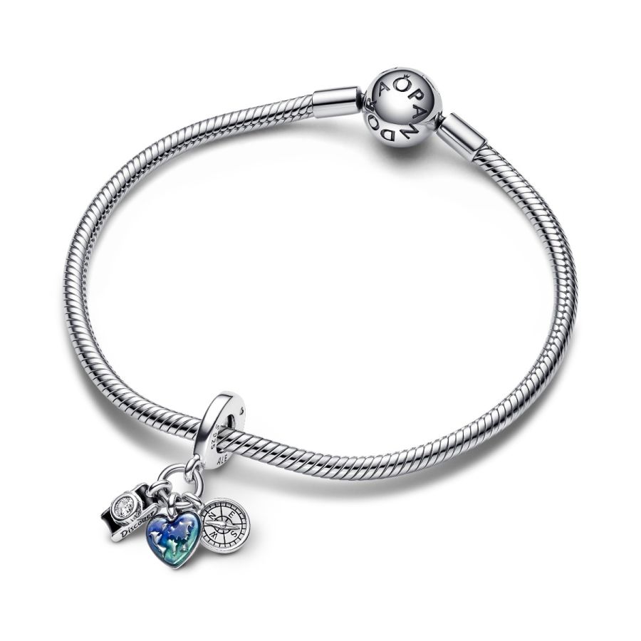 Pandora Camera, Heart & Compass Triple Dangle Charm - Image 4