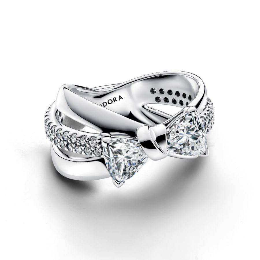 Pandora Sparkling Bow Crossover Ring - Image 4
