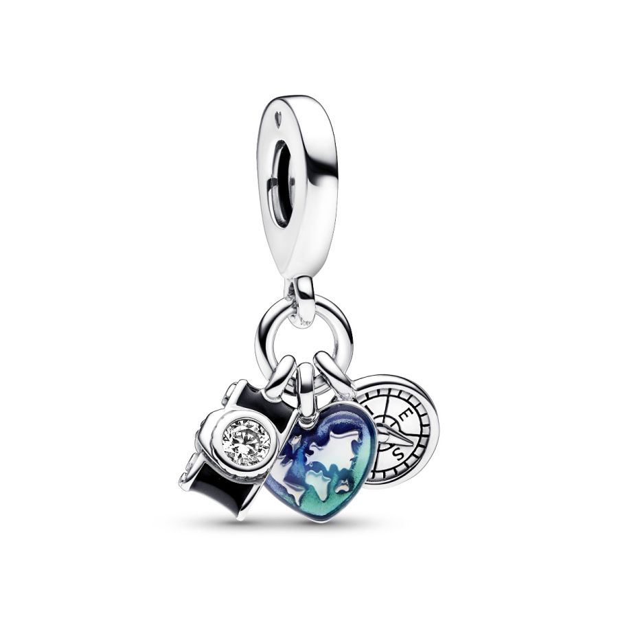 Pandora Camera, Heart & Compass Triple Dangle Charm