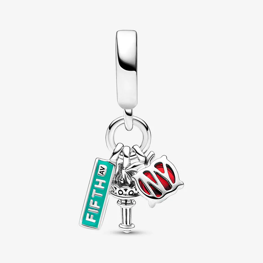 Pandora NYC Apple, Torch and Street Sign Triple Dangle Charm - Image 4