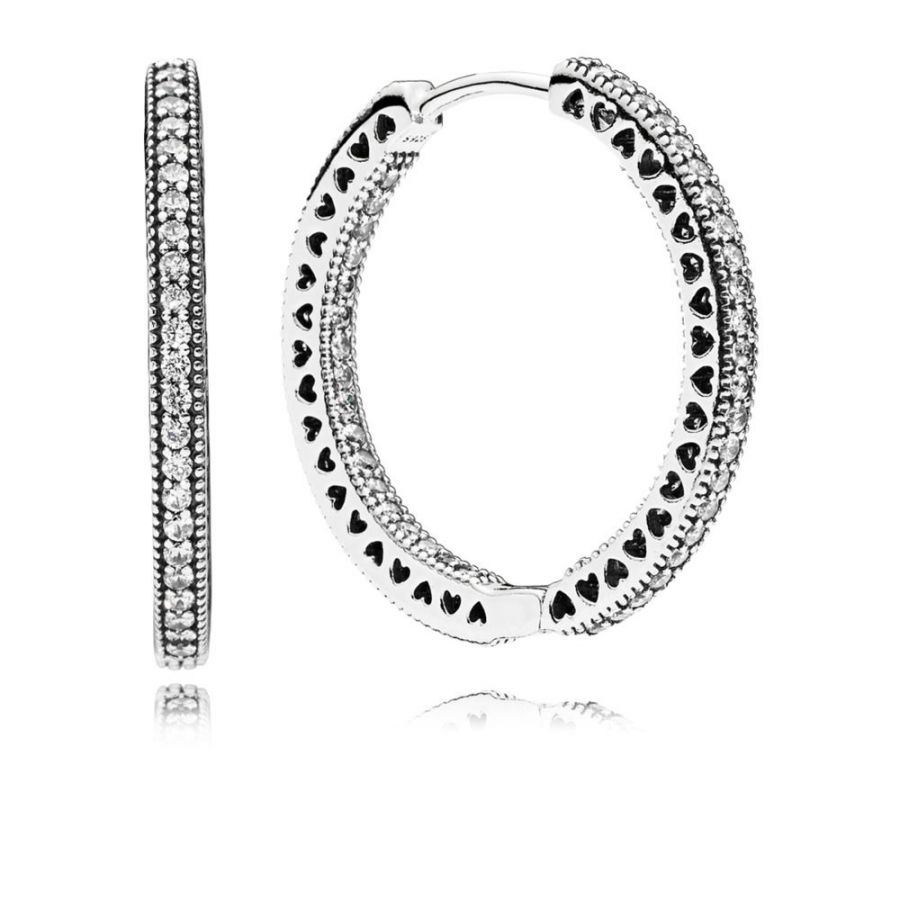 Pandora Sparkle and Hearts Hoop Earrings