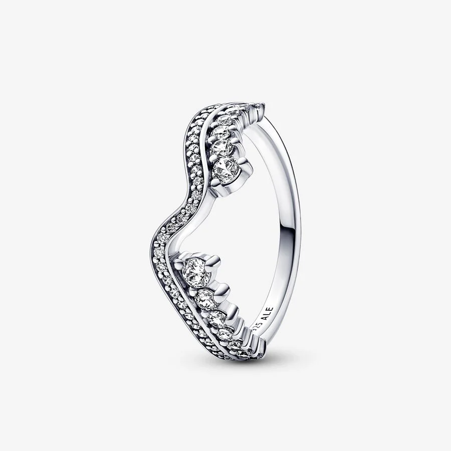 Pandora Sparkling Asymmetric Wave Ring