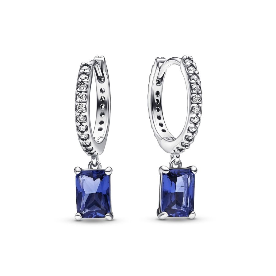 Pandora Blue Rectangular Sparkling Hoop Earrings