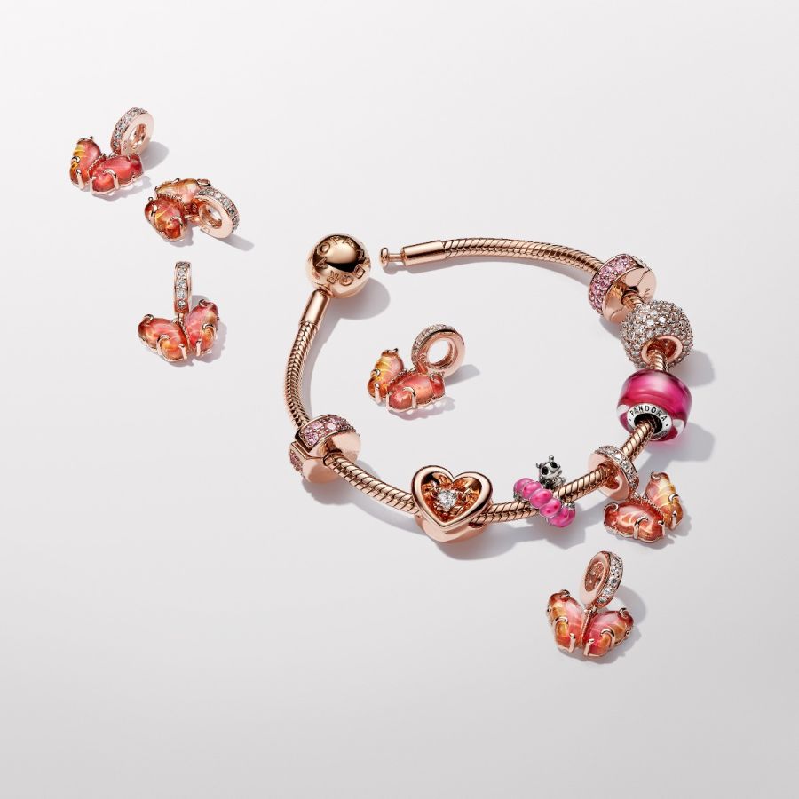 Pandora Pink & Yellow Murano Glass Butterfly Dangle Charm - Image 5