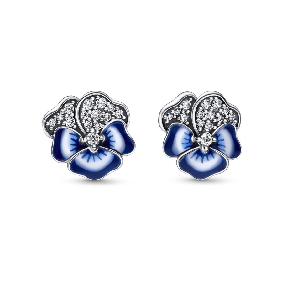 Pandora Blue Pansy Flower Stud Earrings