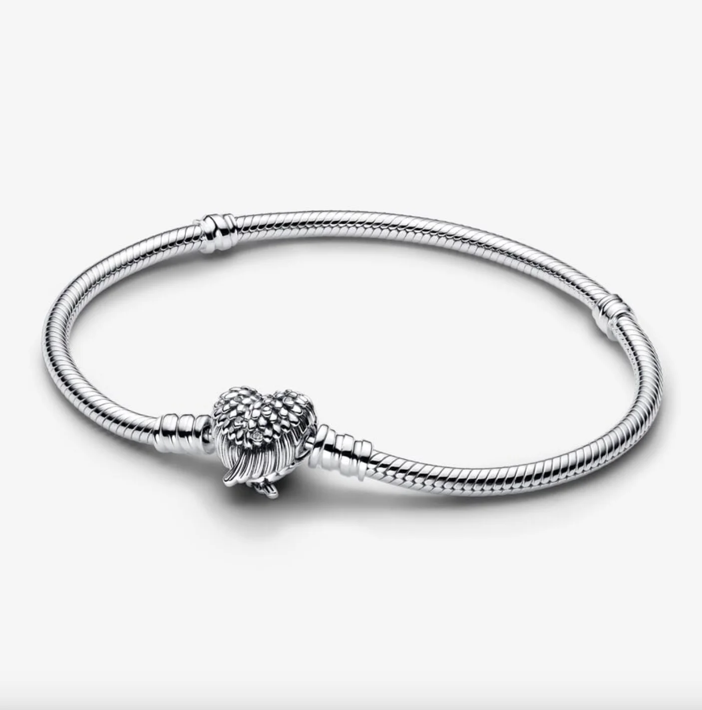Pandora Heart Wings Clasp Snake Chain Bracelet