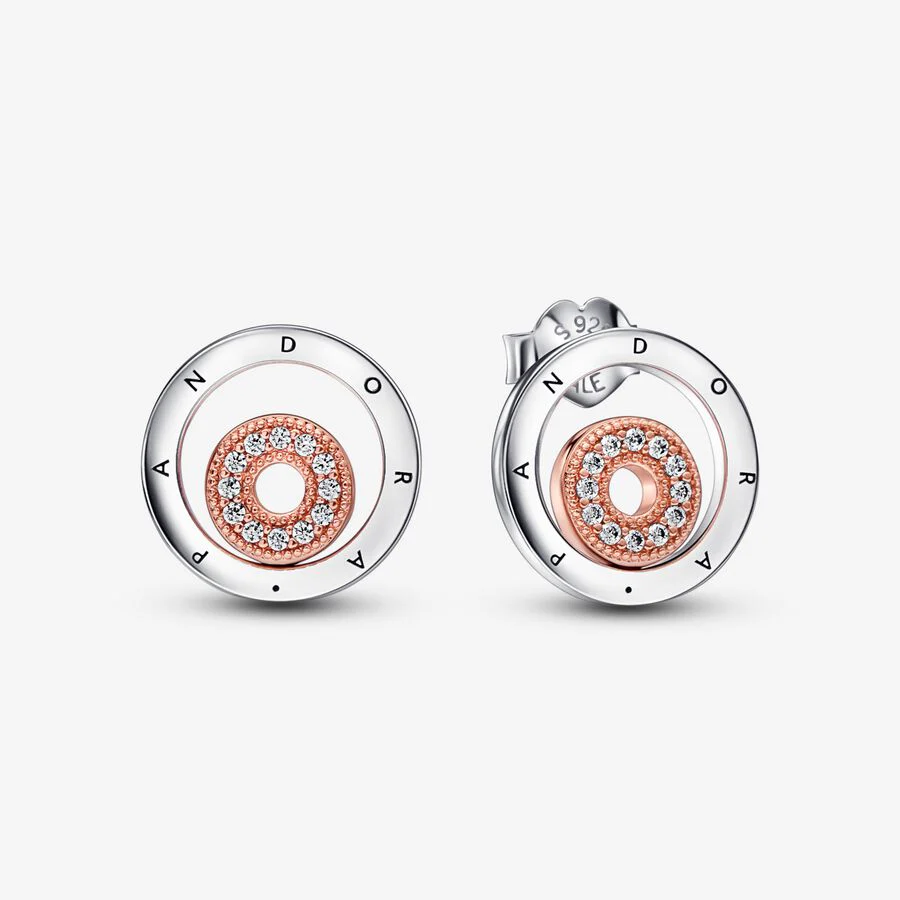 Pandora Two-tone Logo Circles Stud Earrings