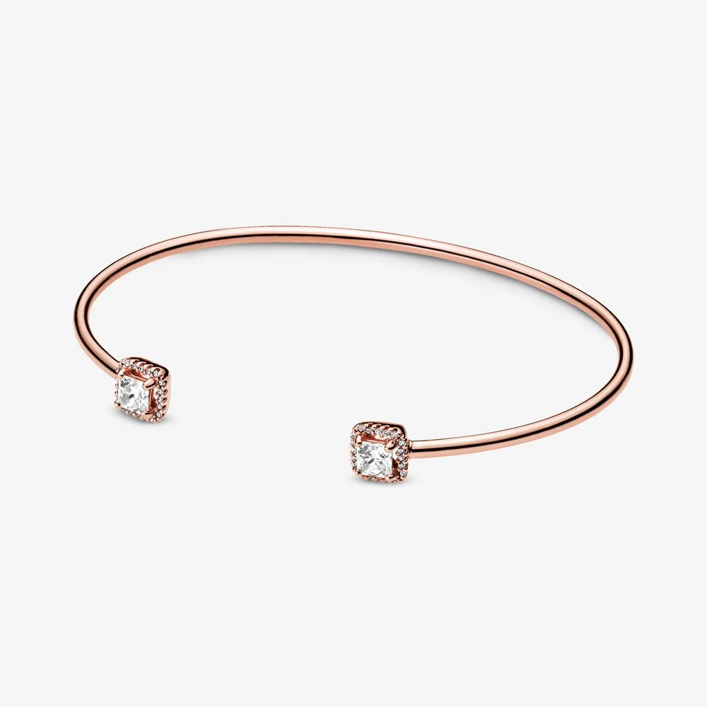 Pandora Square Halo Open Bangle | Rose