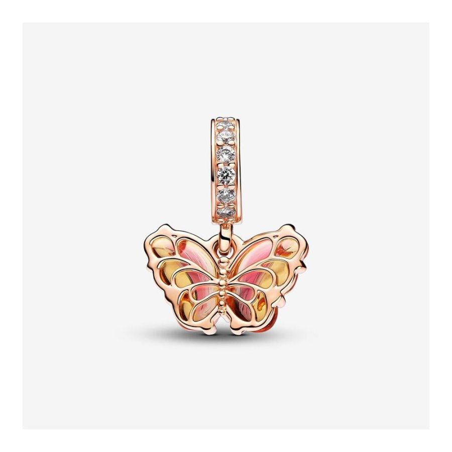 Pandora Pink & Yellow Murano Glass Butterfly Dangle Charm - Image 3