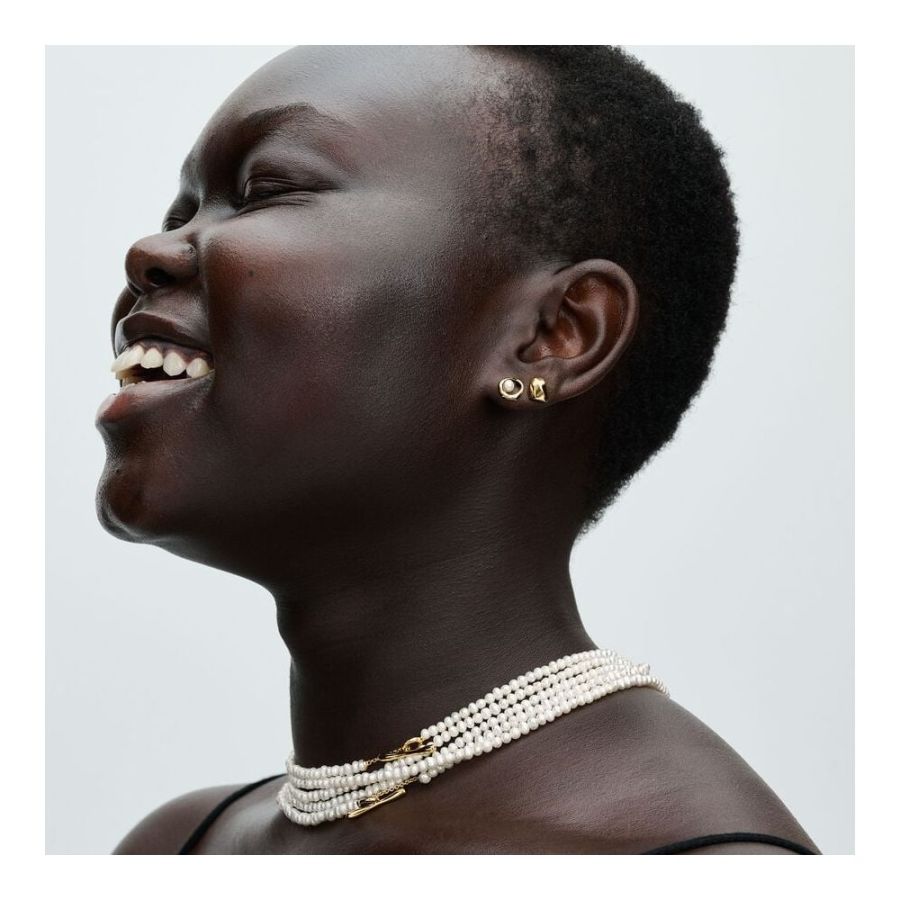 Pandora Organically Shaped Oval & Treated Freshwater Cultured Pearl Stud Earrings - Image 3