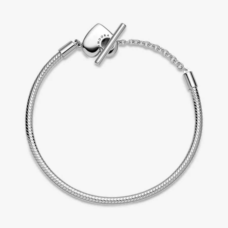 Pandora Heart T-Bar Snake Chain Bracelet - Image 5