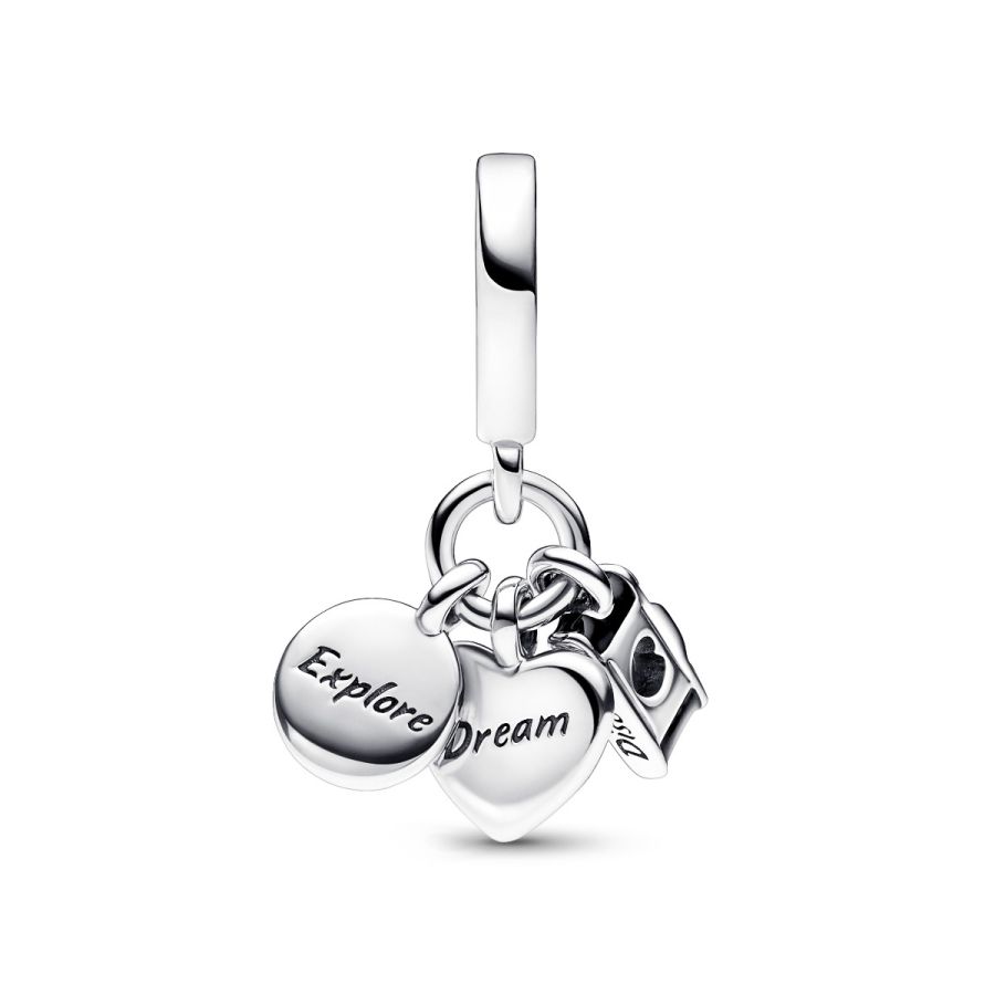 Pandora Camera, Heart & Compass Triple Dangle Charm - Image 5